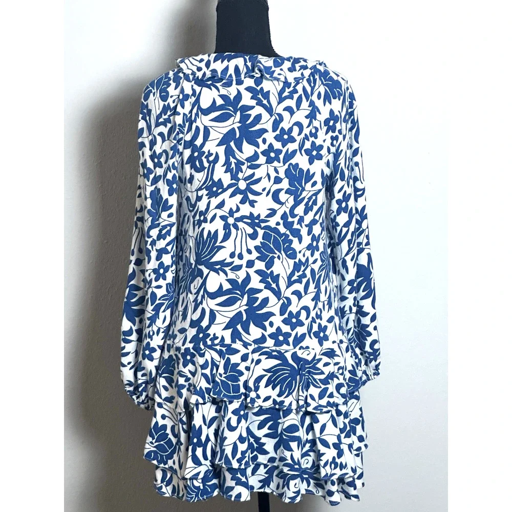 Free‎ People Rebecca Ruffle Cottagecore Dress Whimsy Blue White XS